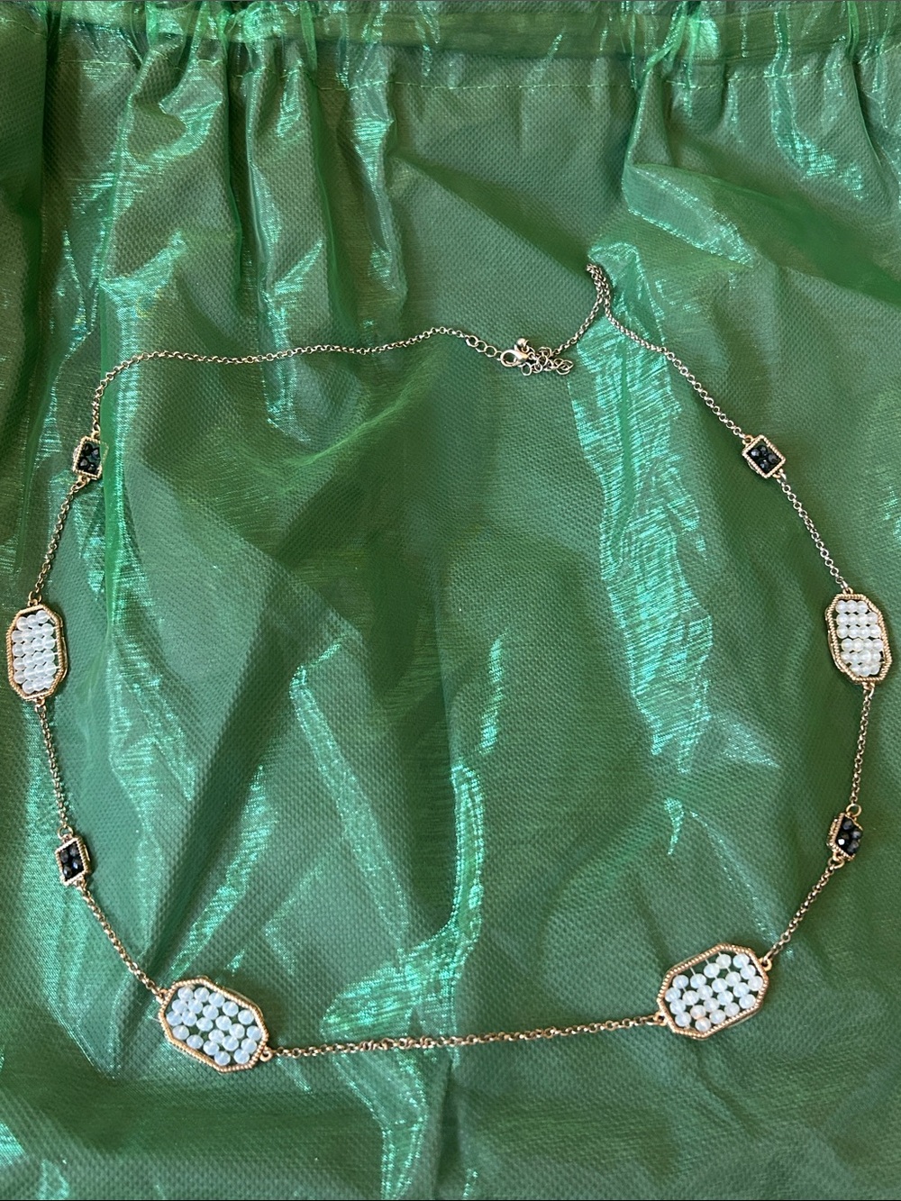 Gold-Tone Necklace with White Beaded Accents